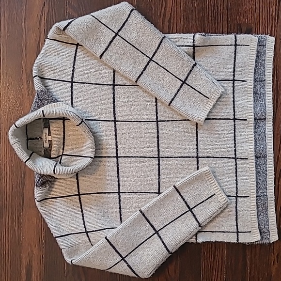 Madewell Windowpane Wool Angora Blend Turtleneck Oversized Boxy Sweater Small - Picture 3 of 10